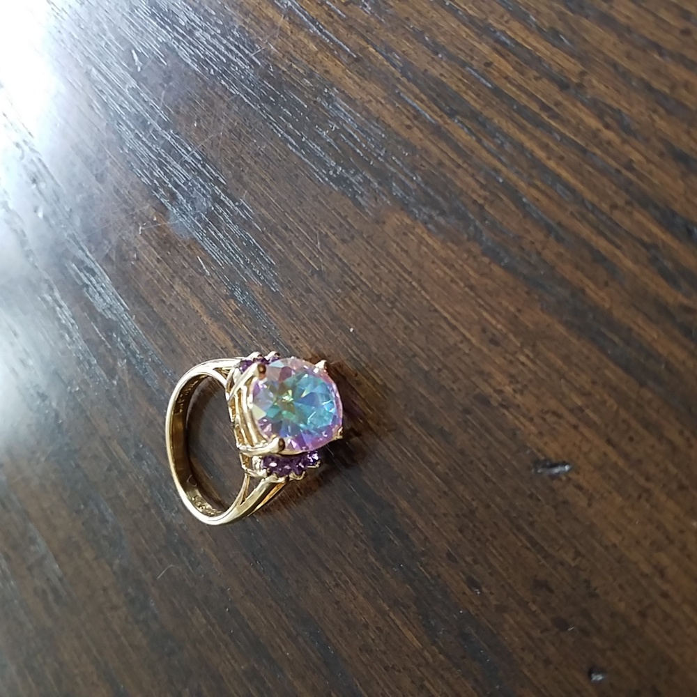 Mercury Mystic Topaz Cut Gemstone Ring In Gold Over Sterling Silver.